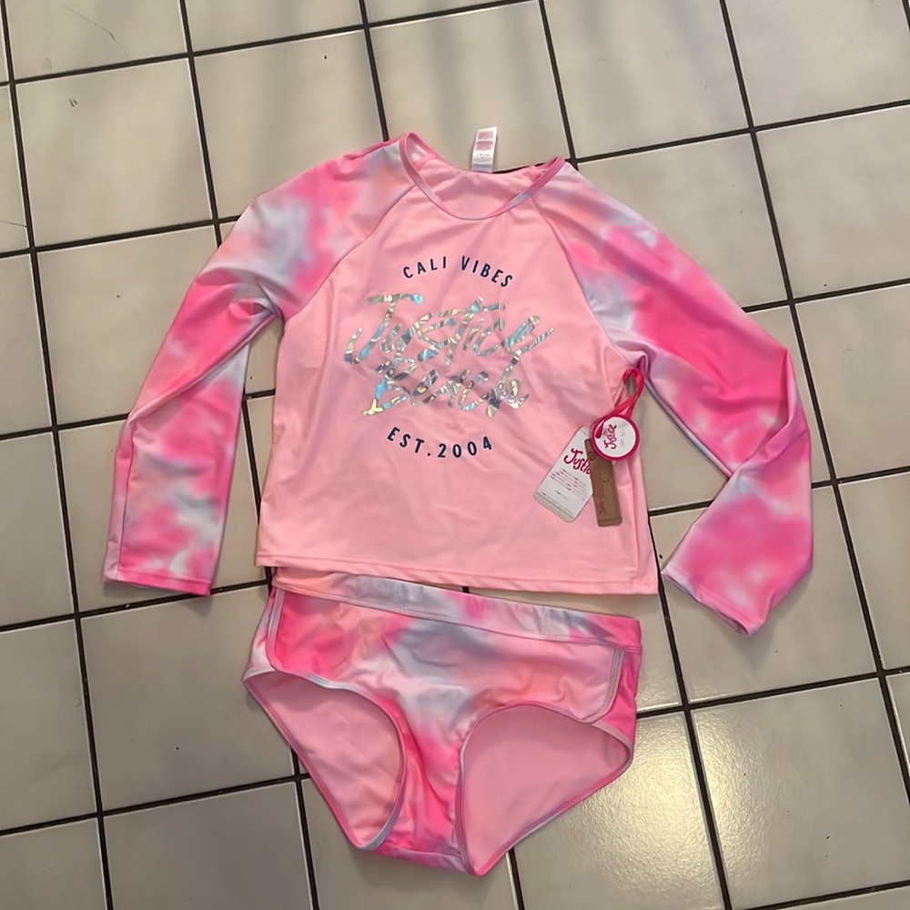 NWT justice 2 piece swim set for girls XL 16-18plus